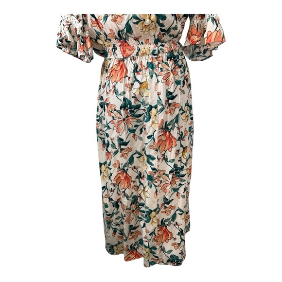 EN CREAM Boho Floral Off-Shoulder Dress size M mix of colors: peach, greens - Picture 8 of 15